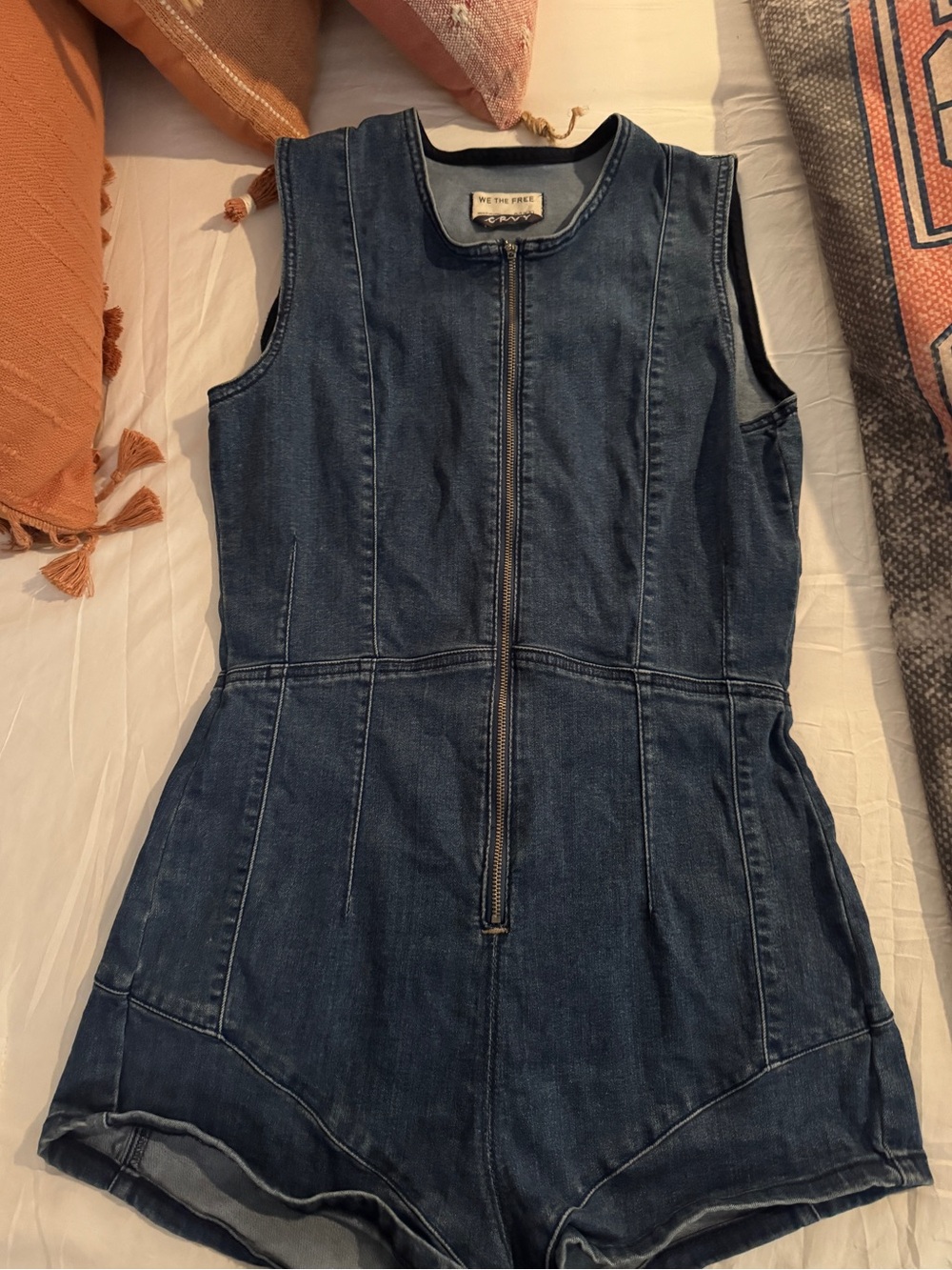 Free People We The Free CRVY Denim Zip Front Romper Size 6
